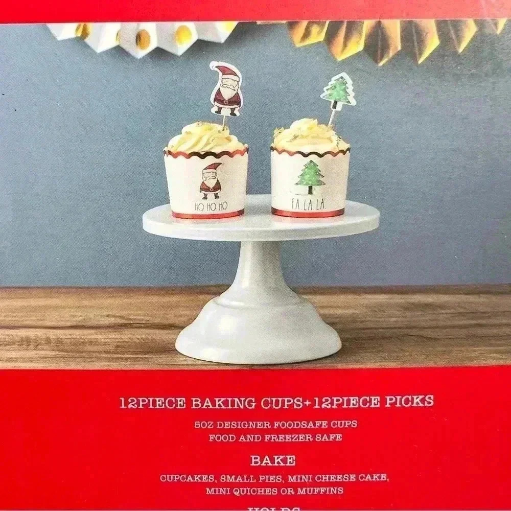24 pc SET - Rae Dunn Cute Baking Cup SET - 12 baking Cups & 12 Holiday Picks